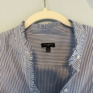 Talbots Blue and White Striped Ruffle Button-up Shirt